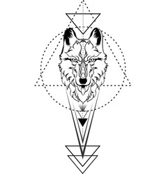 Wolf Head Vertical Geometric Tattoo Ink