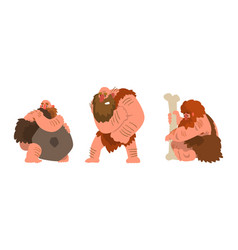 Caveman Characters Set Funny Primitive Muscular