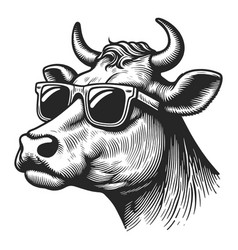 Cool Cow With Sunglasses Engraving Sketch