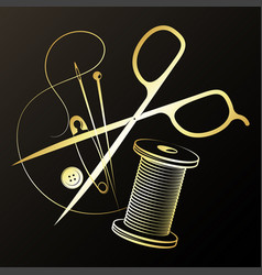 Gold Scissors Needle Hairpin And Spool