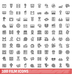 100 Film Icons Set Outline Style