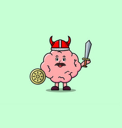 Cute Cartoon Brain Viking Pirate Holding Sword