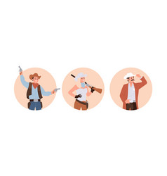 Man And Woman Cartoon Character Wearing Cowboy