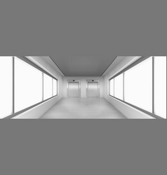 Empty Corridor With Large Windows Elevator Doors