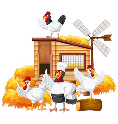 Group Of Chickens With Chicken Coop