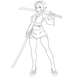 Manga Samurai Female Line Art