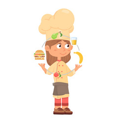 Kid Chef Character Cute Girl Juggling Food