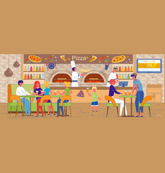 Fast Food Pizzeria Interior With Clients And Cook