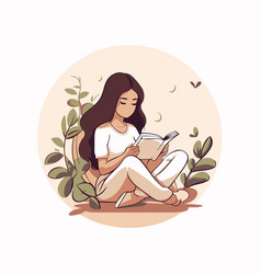 Young Woman Reading A Book In Flat Style