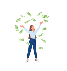 Business Woman Throwing Cash Up Flat Color