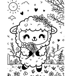 Cartoon Farm Animal Sheep In The Garden Children