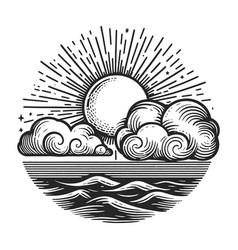 Stylized Sun Clouds Engraving