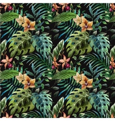 Beautiful Pattern With Tropic Leafs On Black Fon