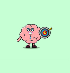 Cute Cartoon Brain Businessman Holding Target