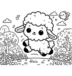 Cartoon Farm Animal Sheep In The Garden Children