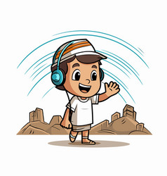 Cute Boy Listening To Music On The Beach Cartoon