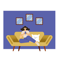 Woman Using Smartphone In Livingroom