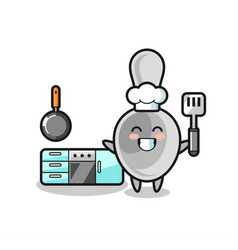 Spoon Character As A Chef Is Cooking