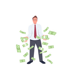 Office Worker Throwing Money Up Flat Color