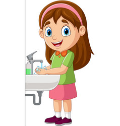 Cartoon Little Girl Washing Hands