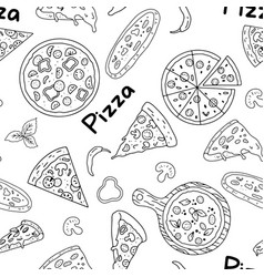 Pizza Doodle Seamless Pattern Outline