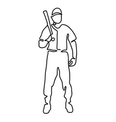 Baseball Player Standing With Bat Continuous Line