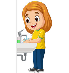 Cartoon Little Girl Washing Hands