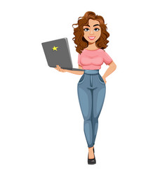 Beautiful Business Woman Holding Laptop