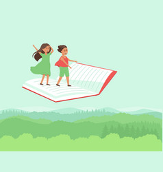 Children Travel Flying On Book