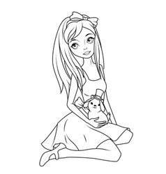 Coloring Book Alice Holding Rabbit Wearing Top Hat