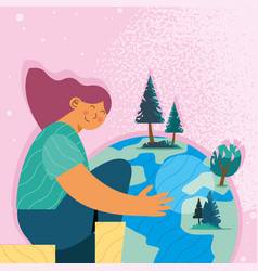 Ecologist Woman Hugging Earth