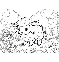 Cartoon Farm Animal Sheep In The Garden Children