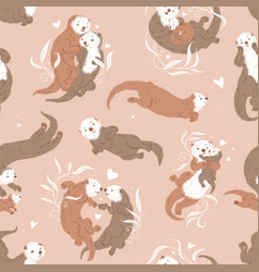 Seamless Pattern Design With Sea Adorable Otters