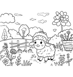 Cartoon Farm Animal Sheep In The Garden Children