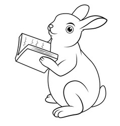 Rabbit Cartoon Reading A Book Line Art