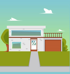 Cartoon Flat Suburban House