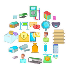 Goods Shed Icons Set Cartoon Style