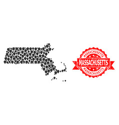 Textured Massachusetts Seal And Marker Mosaic Map