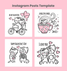 Valentine Posts Cat Social Media Template Cartoon