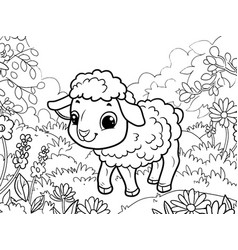 Cartoon Farm Animal Sheep In The Garden Children