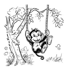 Monkey Swinging On A Swing Black And White