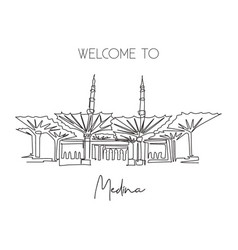 One Single Line Drawing Masjid Al Nabawi Landmark