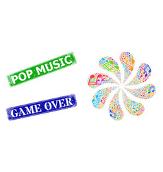 Scratched Pop Music Badges And Music Notes Icon