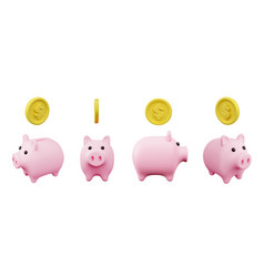 Set Of Piggy Banks And Gold Coins Falling 3d