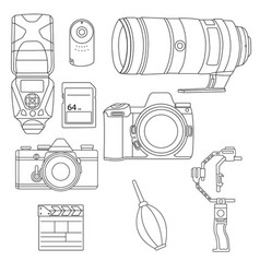 Set Photography Equipment Line Icons Digital Came