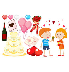 Valentine Theme With Boy And Girl Eating