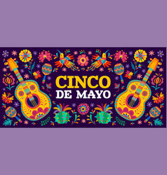 Cinco De Mayo Mexican Holiday Banner With Flowers