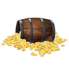 Wooden Barrel And Scattered Coins On A White