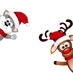 Funny Santa And Reindeer On White Background Vector Image