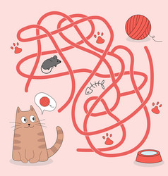 Help Cat Find Path To Ball Of Thread Maze Game